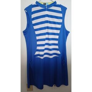 PGA TOUR Blue White Sleeveless Knit Zip Front XL Dress Sporty Golf Summer Casual